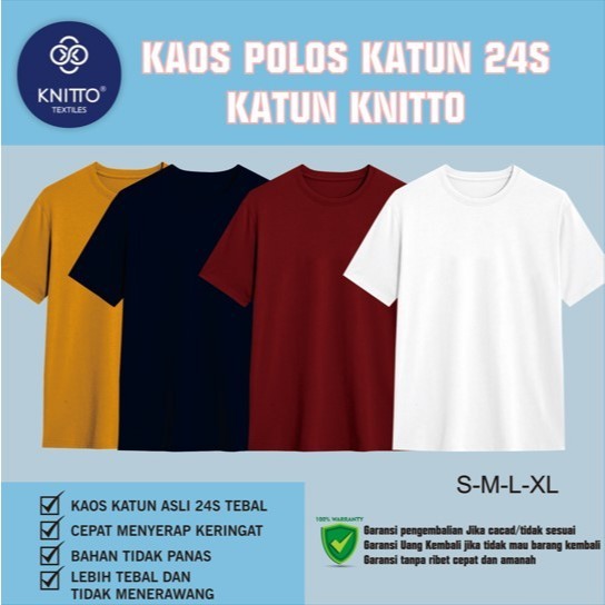 RIZU Kaos Polos KNITTO  premium 100% Katun 24s, Kaos polos Katun Knitto Lengan Pendek