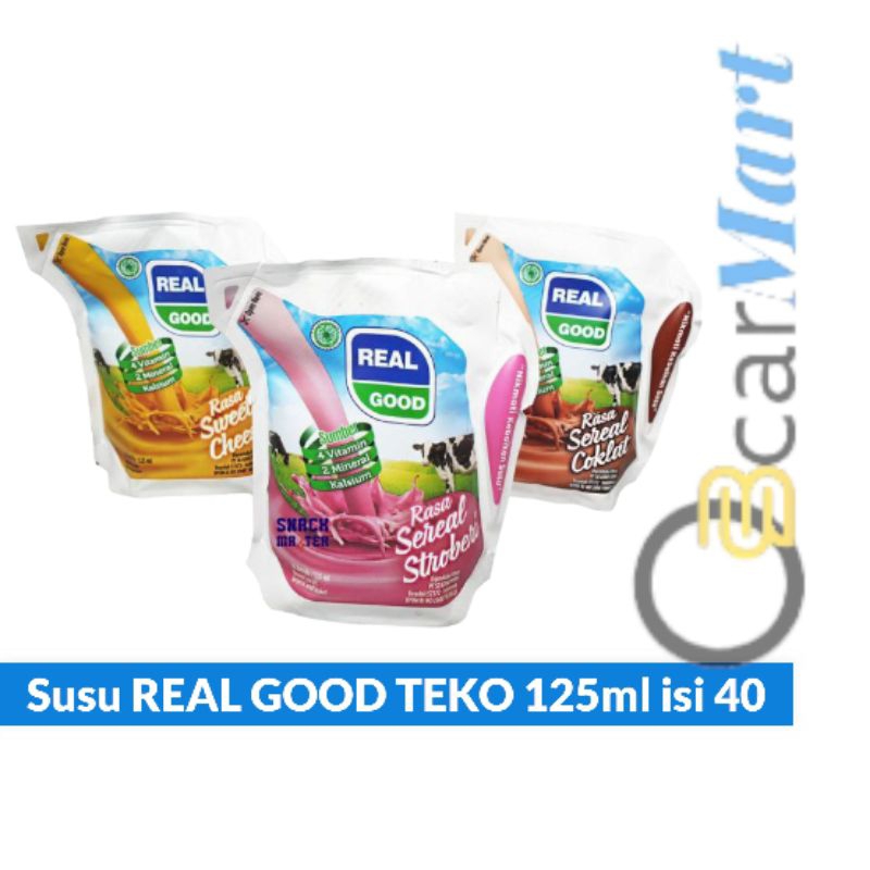 

Susu REAL GOOD 1 Dus 125ml isi 40 Teko Kotak Stroberi Keju Coklat