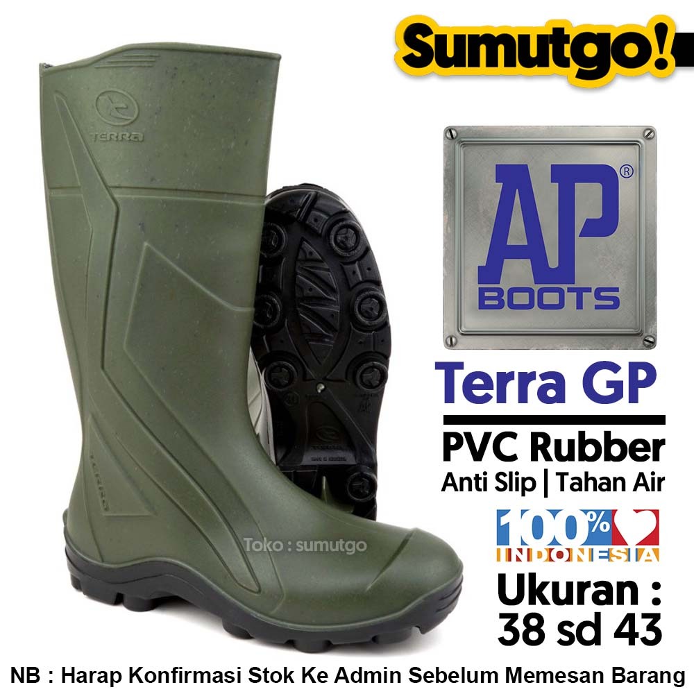 [ Model Terbaru ] AP Boots TERRA GP Hijau Sepatu Karet PVC Boot Hujan Tinggi Anti Air Anti Slip Wate