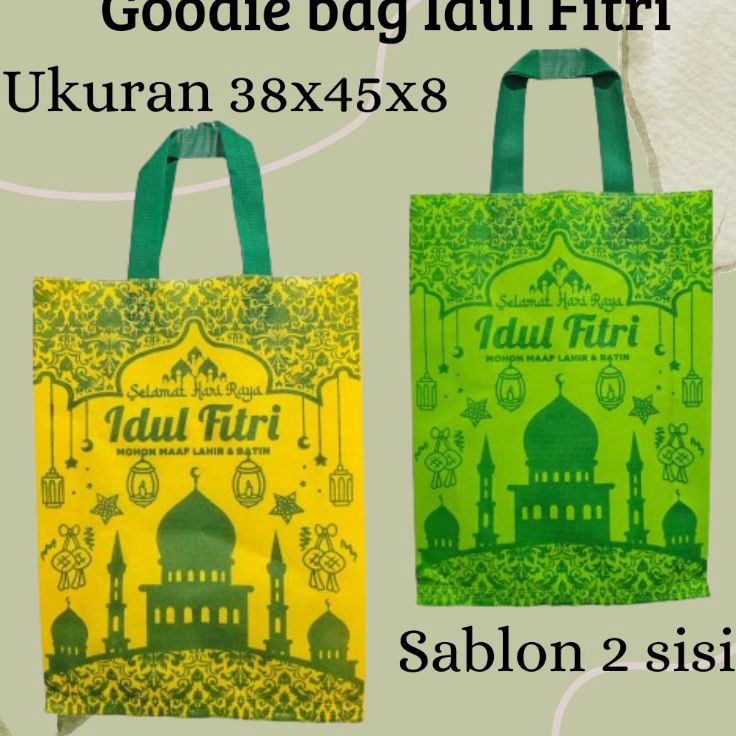

LUSINAN 12 PCS Goodie bag LEBARAN 38x45x8 Sablon 2 sisitas idul Fitritas spunbond