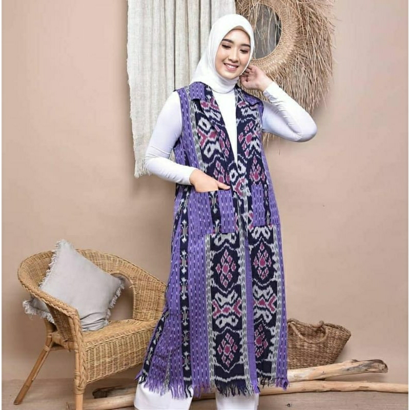 CARDIGAN TOP OUTER WANITA TENUN WARNA CARDIGAN UNGU ETNIK PALING MURAH