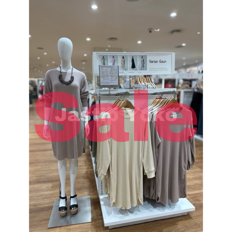 SALE WOMEN Gaun Waffle Lengan Panjang UNIQLO