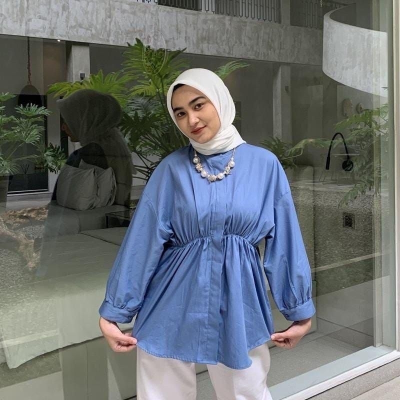 Alya shirt - atasan wanita kemeja Alya shirt oversize kerut depan lengan panjang katun linen premium