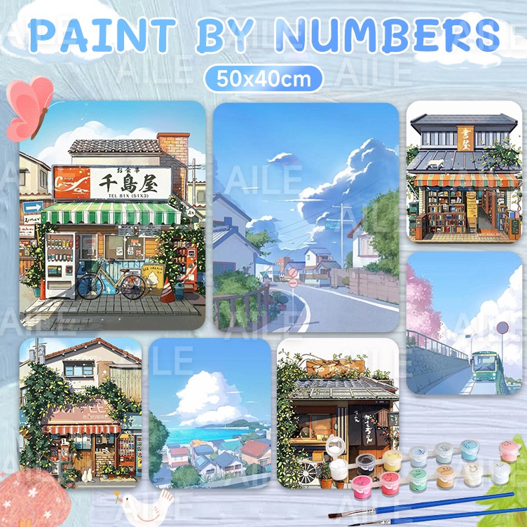 

Modern 45CM Paint By Numbers Fresh Cottage Decoration Landscape Series Oil Painting Hand Painted Coloring pembatas kayu cat ramah lingkungan kanvas