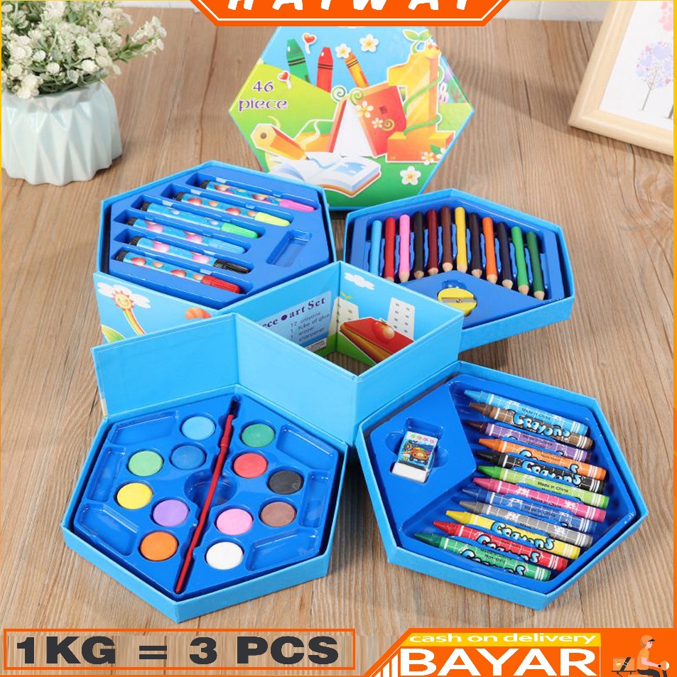 

HaiWai COD Crayon Set Karakter 4in1 Isi 46pcs Alat Set Menggambar Melukis STY9