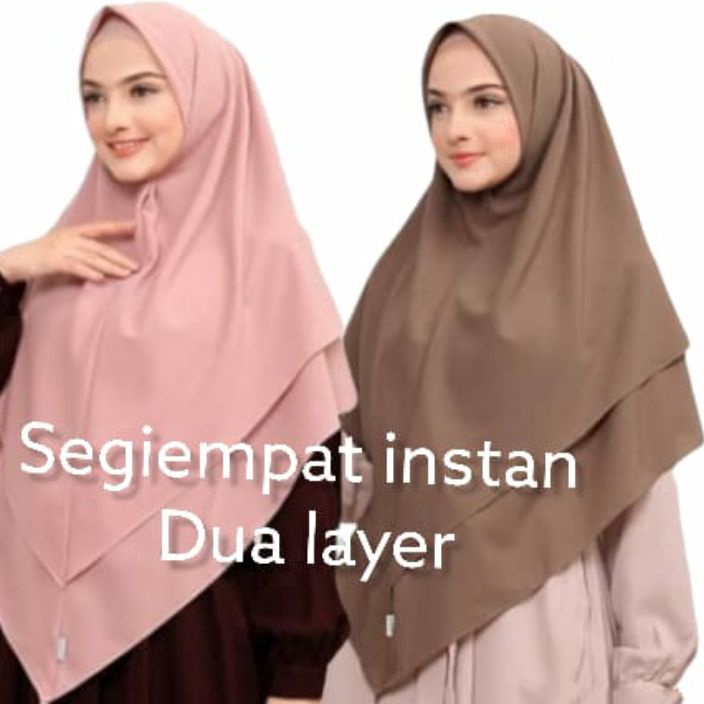 Banyak Peminat Khimar Segi Empat Instan Syari Tanpa Pet Non Pad 2 Layer Diamond Crepe Instant