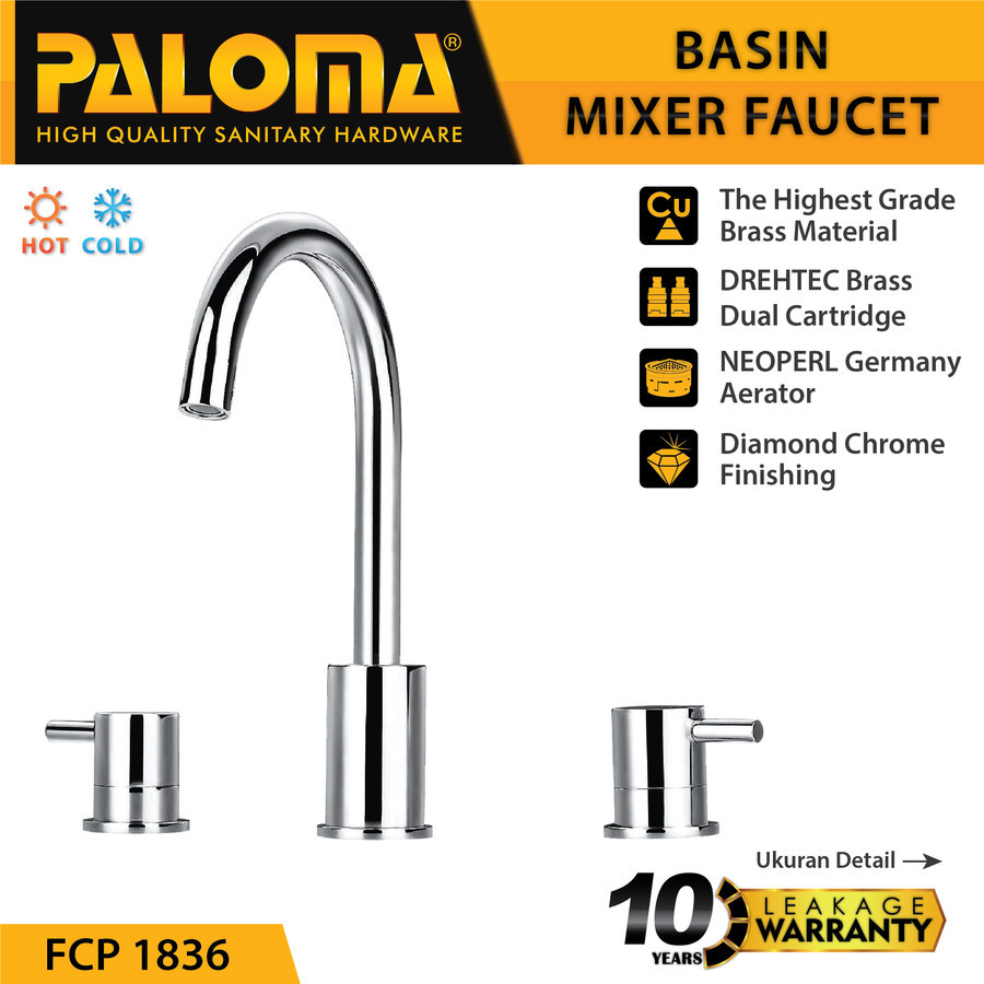 PALOMA KRAN AIR WASTAFEL PANAS DINGIN 3 LUBANG KERAN MIXER GARANSI FCP 1836