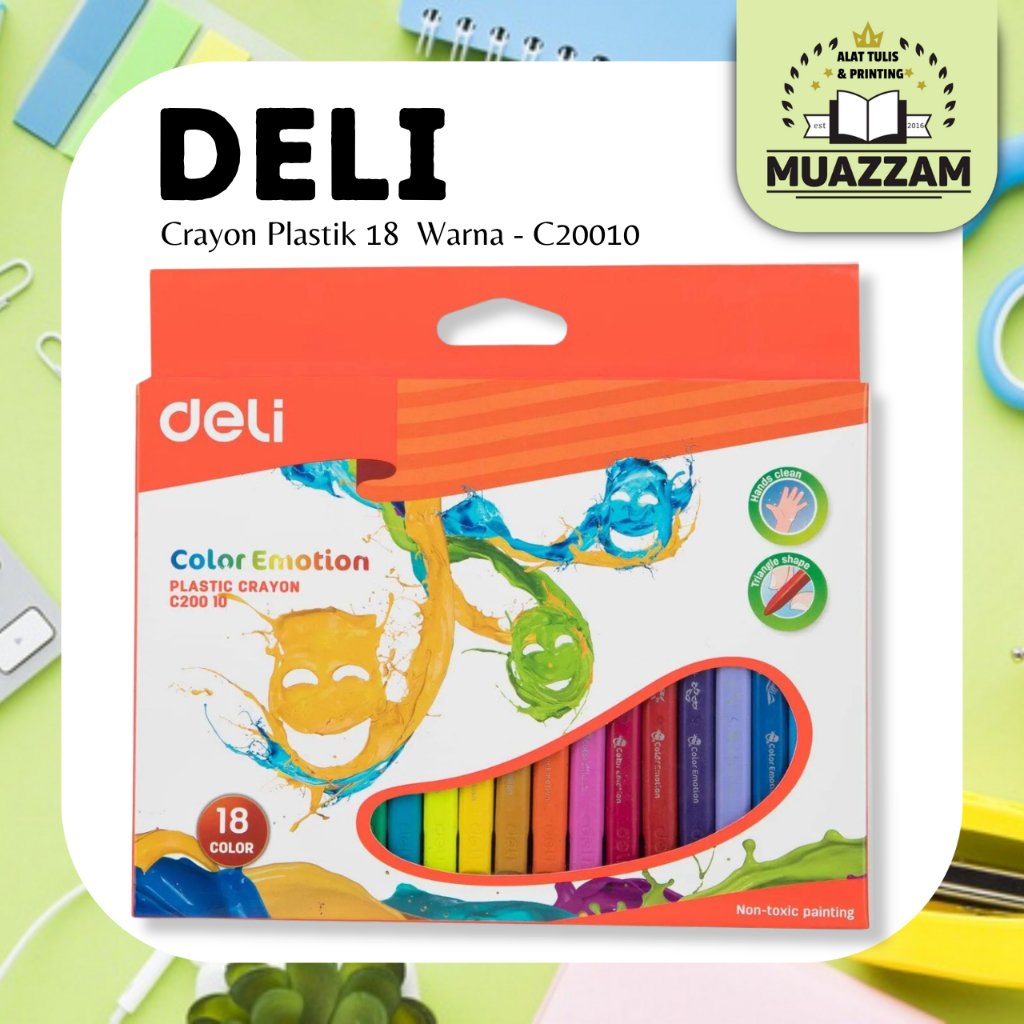 

Deli Krayon Plastic 18 Warna Cerah Bentuk segitiga ergonomis tidak beracun EC20010