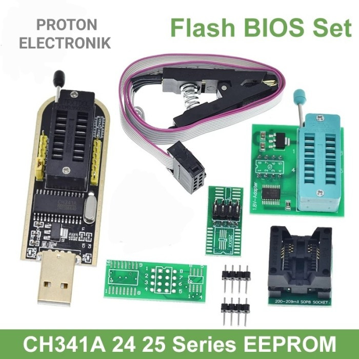 Paket komplit Alat Flash bios IC CH341 CH341A USB Programmer Flasher