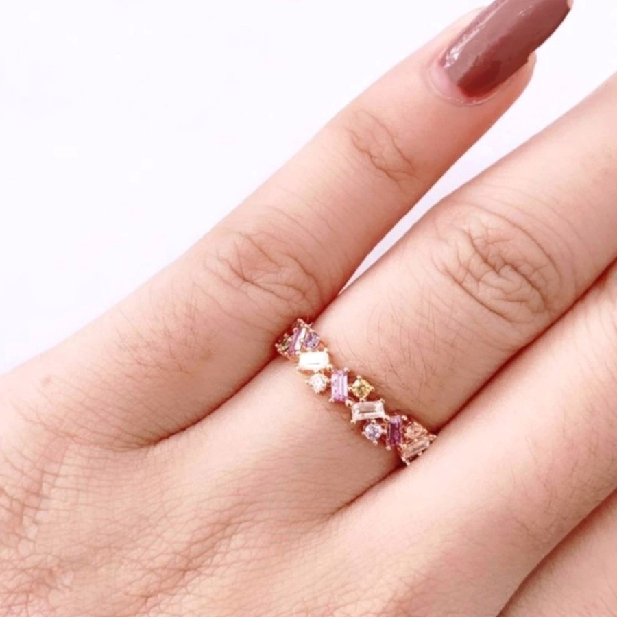 CINCIN EMAS SANDRA DEWI GOLD BAGUETTE RAINBOW LISTRING WARNA WARNI