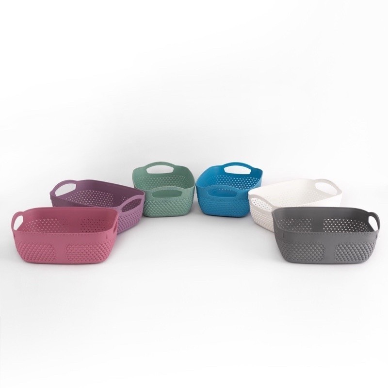 NEW KERANJANG STORAGE SERBAGUNA BAHAN PLASTIK ADA GAGANG PINK