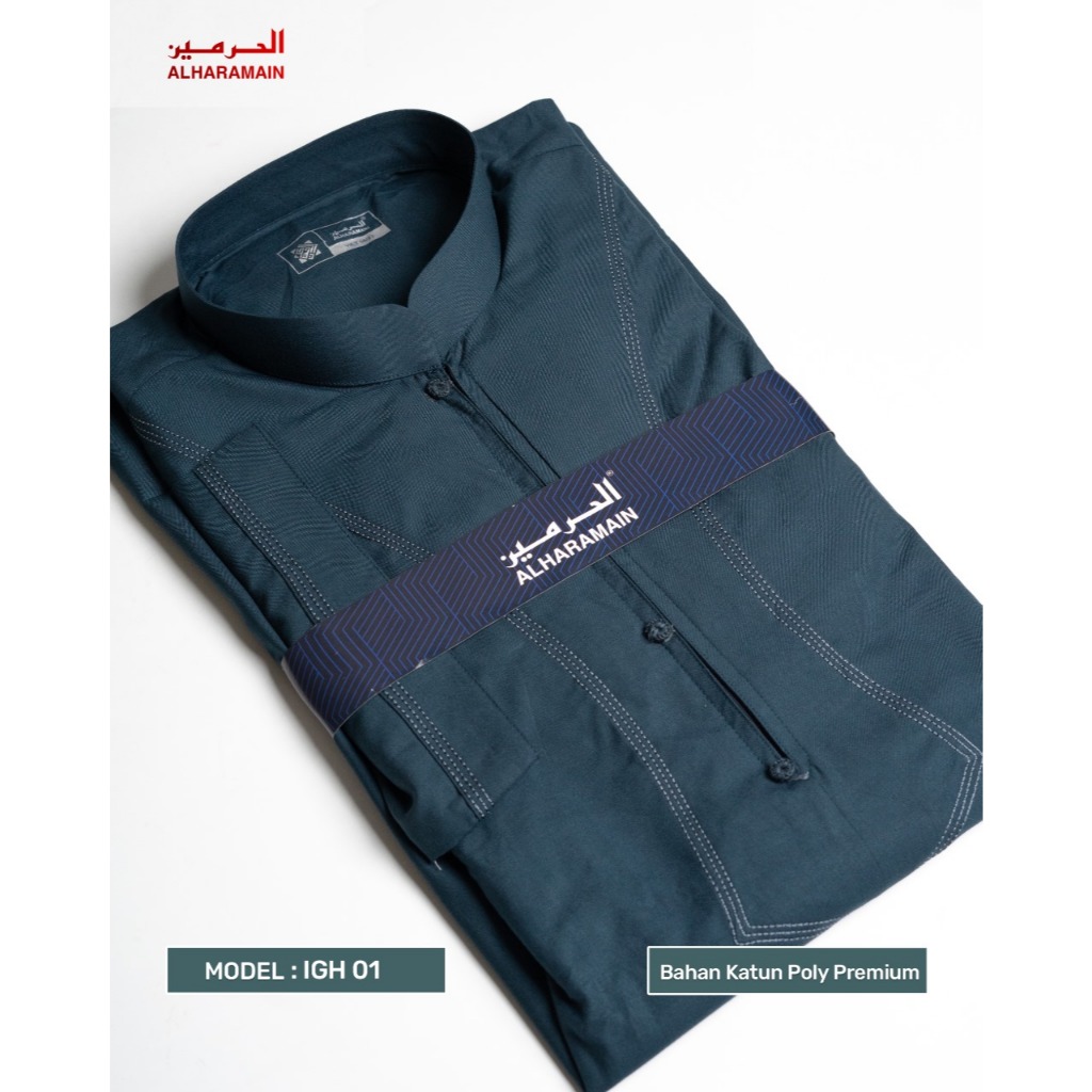 AL Haramain Jubah / Gamis Pria Dewasa Premium Resleting (IGH 001) | Navy | Biru Muda | Coklat Tua | Hijau Botol-5
