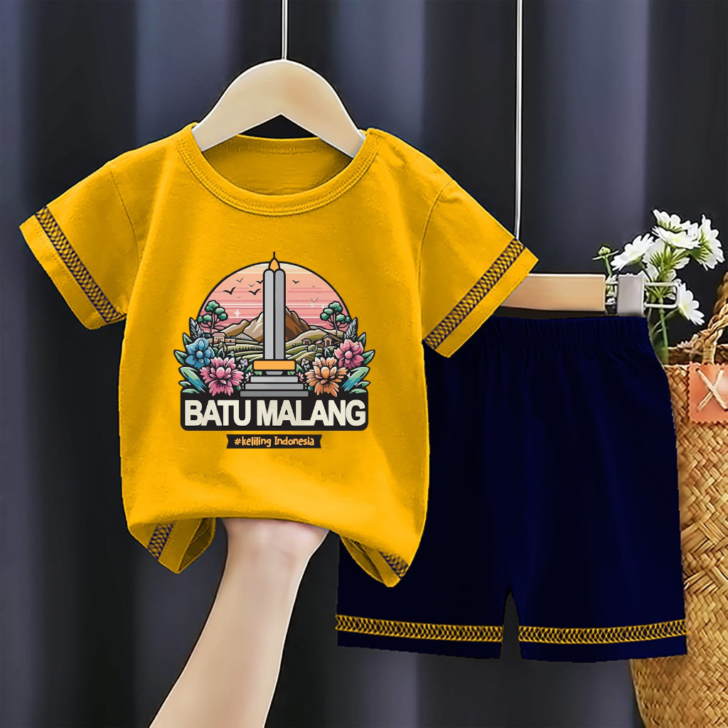 RB Kaos Setelan Anak Laki Laki Perempuan Baju Stelan Cowok Cewek Warna Motif Batu Malang