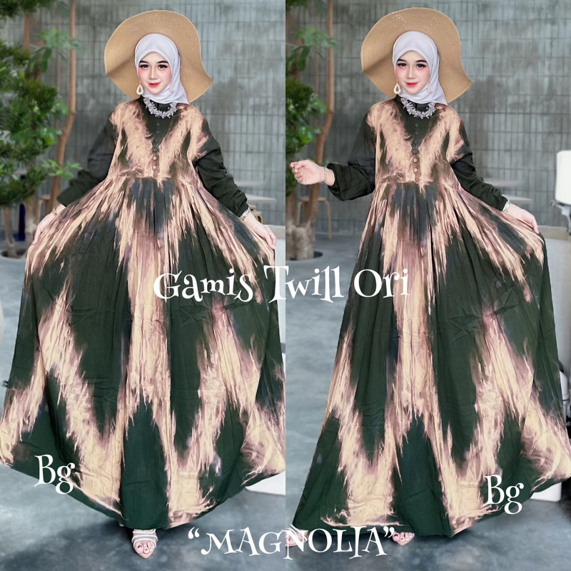 Gamis Twill Ori BG Collection Motif Magnolia Hijau