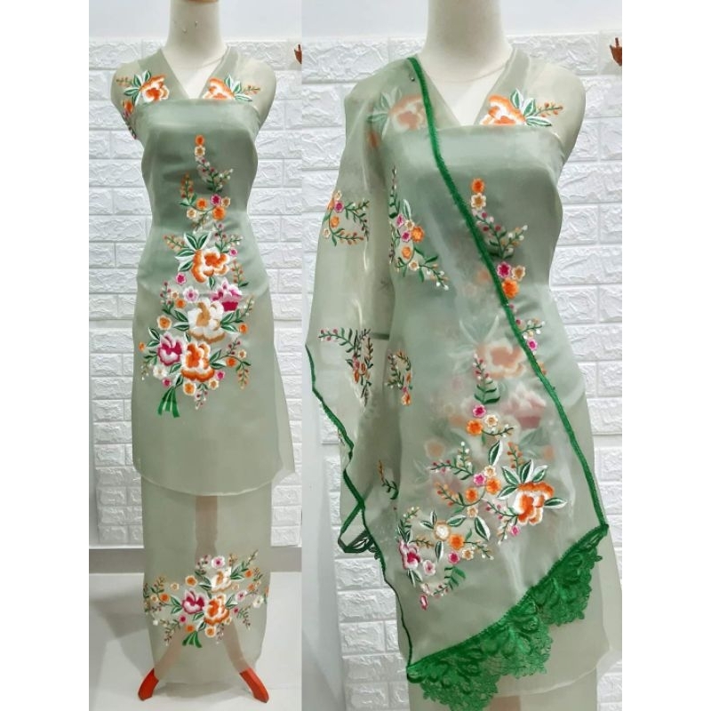 bahan/bakal baju kurung bordir suji  set selendang