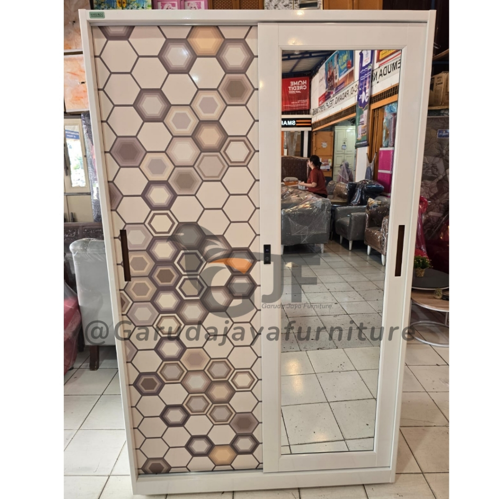 [PLAT BESI] LEMARI PAKAIAN BESI SLIDING 2 PINTU KEDALAMAN 58CM/LEMARI BAJU CERMIN FULL BODY/LEMARI B
