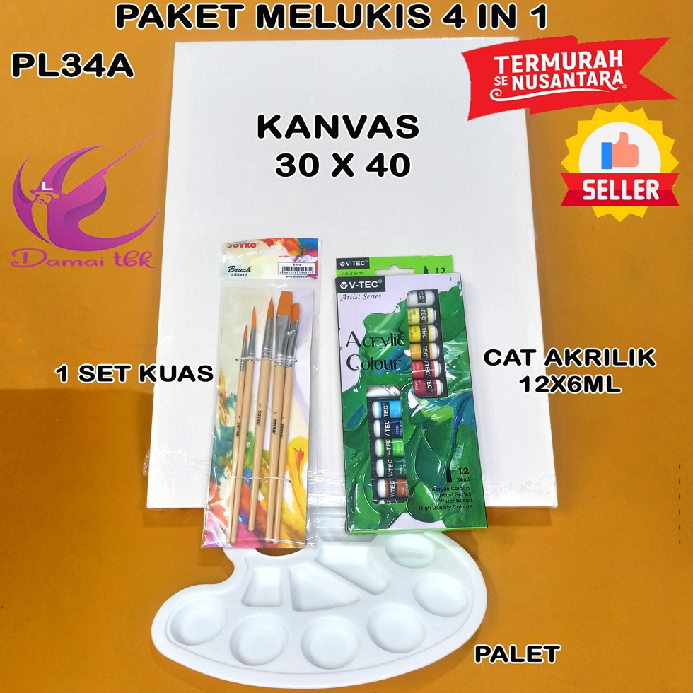 

KODE M3Z Paket Melukis Lengkap 4 in 1 Kanvas 3x4 Kuas Palet dan Cat Acrylic