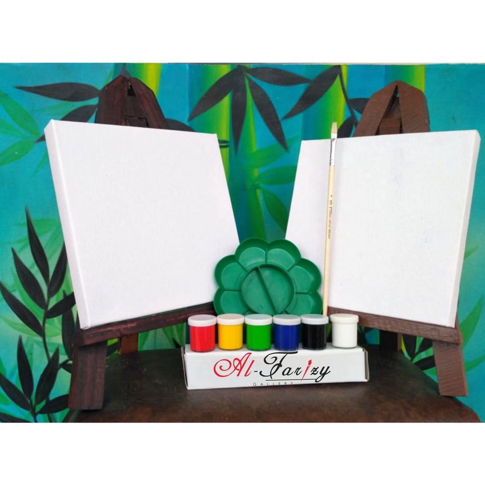 

KODE R18V 2Buah Kanvas Lukis Putih dengan Cat Akrilik 6 warna dasar Kuas Lukis BONUS Palet Ukuran 2x2 cm
