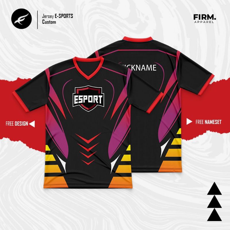 Jersey FREE FIRE GAMING E SPORT CUSTOM FREE NICKNAME / Baju Gaming  pung ml ff FULLPRINTING MURAH