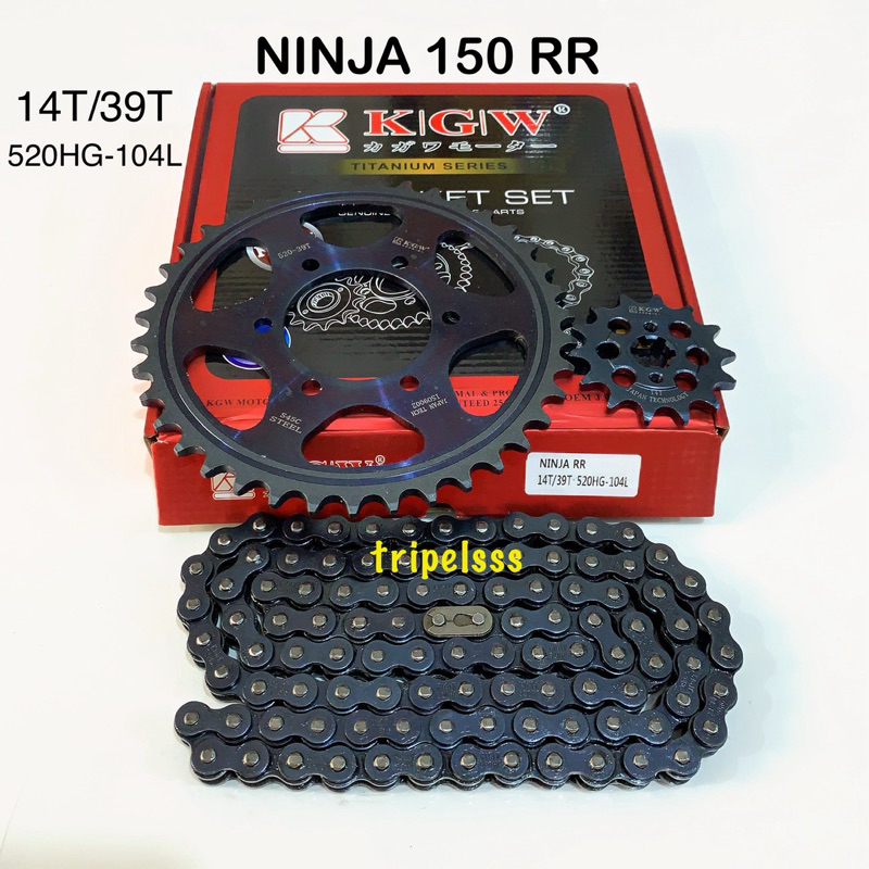 Gear Gir set plus Rantai Ninja RR / Ninja 150 RR Ninja 150RR 14/39T 520HG-104L Original KGW