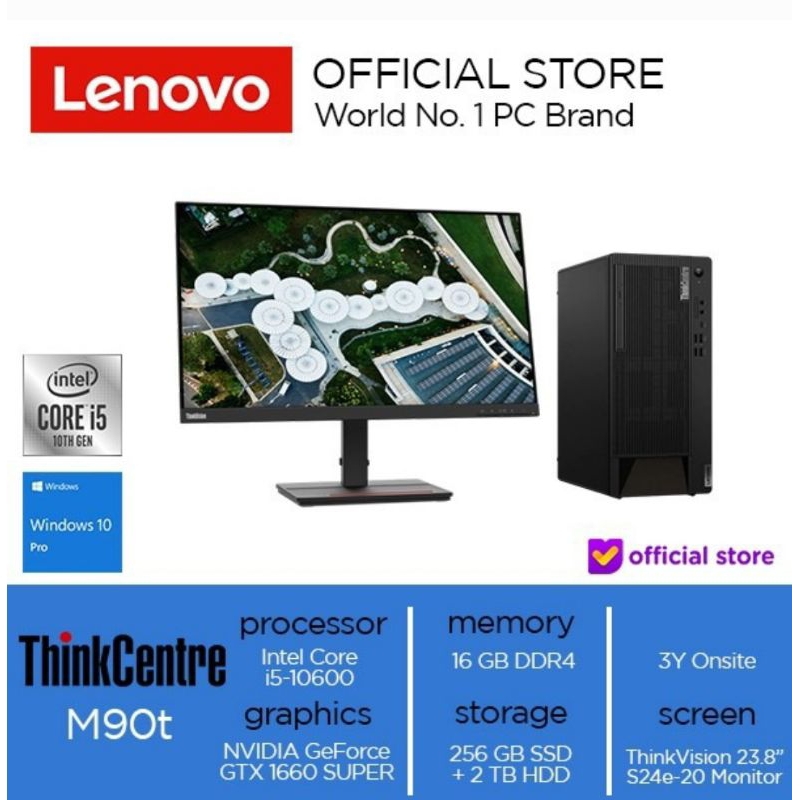 PC Desktop Lenovo Intel Core i5  Win10 Pro With 24 inch Monitor + VGA GTX