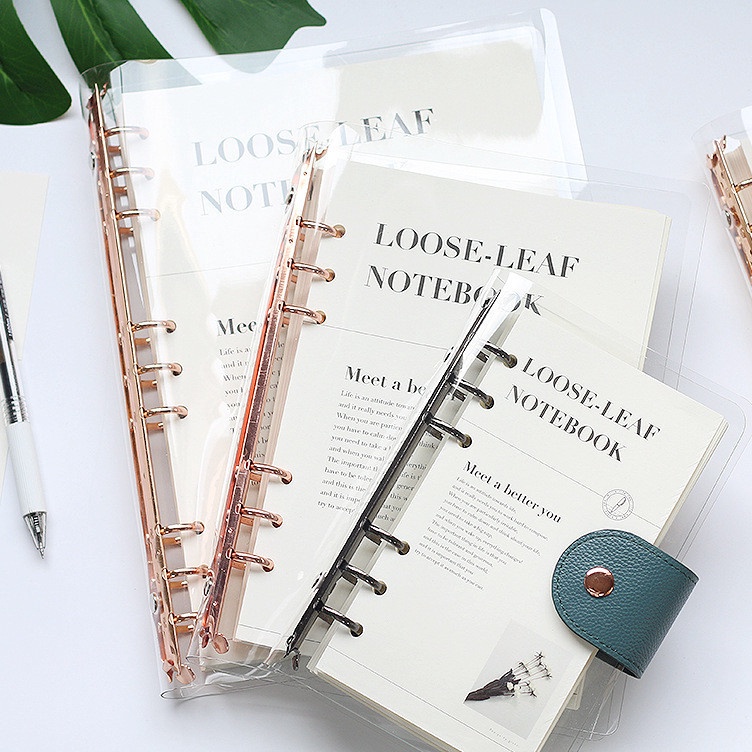 

Elegant Binder A5 Binder A6 Transparan Binder with Clip Note Book Loose Leaf Rose Gold Binder