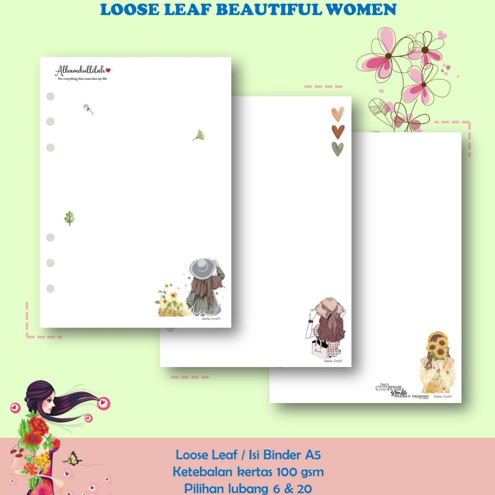 

KES LOOSE LEAF ISI BINDER REFILL NOTEBOOK A5 KARAKTER BEAUTIFUL WOMEN 1 GSM