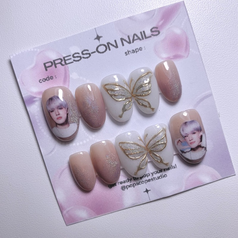 NCT NCT U NCT DREAM Jeno butterfly custom press on nails kuku palsu fake nails nailart gel