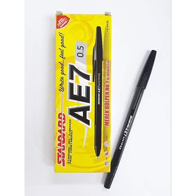 

[12 PCS] STANDARD AE 7 GEL BLACK 0.5 MM | PULPEN HITAM | PULPEN STANDARD LUSINAN