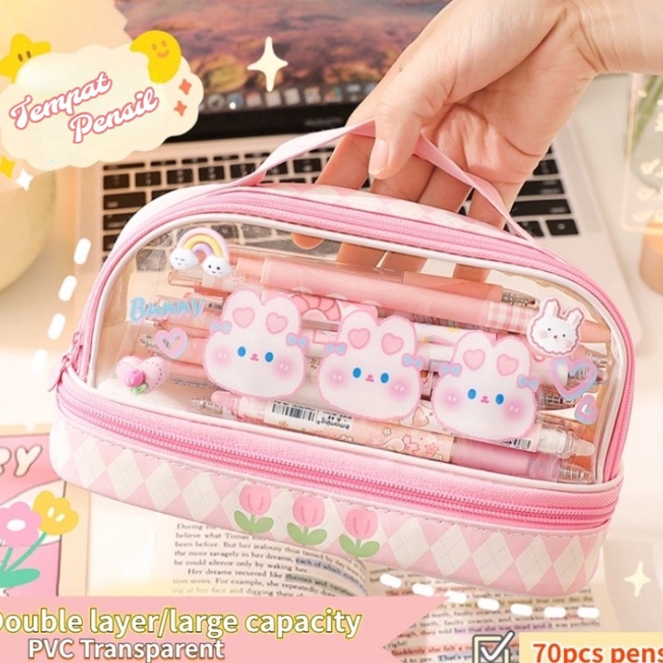 

Tempat Pensil BesarTransparan PVC Pencil Case Tas Pensil Murid LucuKotak Pensil Anak Esthetis