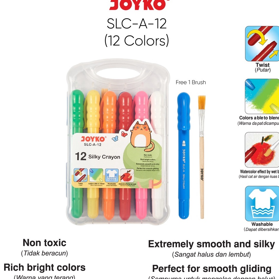 

Baru Joyko Krayon Halus Silky Crayon SLCA12 12Warna MURAH