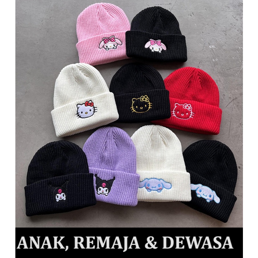 TP03 Topi Kupluk Bordir sanrio bahan rajut anak perempuan remaja tanggung wanita dewasa cinnamoroll 