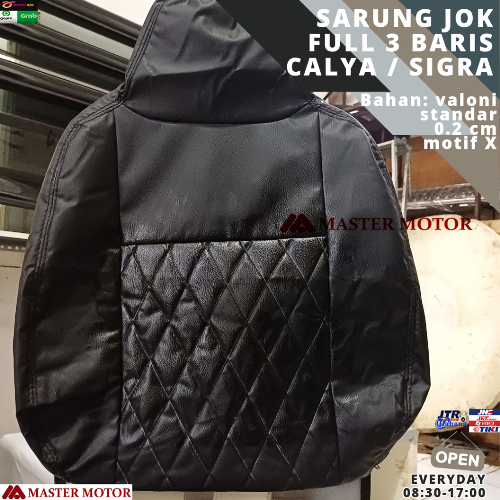 Sarung Jok Calya Sigra 3 Baris full set Hitam Valoni Tipis Motif X silang 0.2 cm + tali Bungkus Jog 