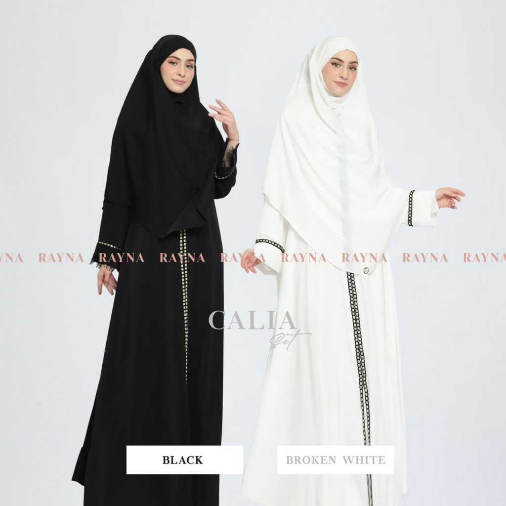 ORIGINAL Gamis Abaya CALIA Syari by Ray.Na Premium - Umroh Hitam Putih Rayna Lebaran Realpic