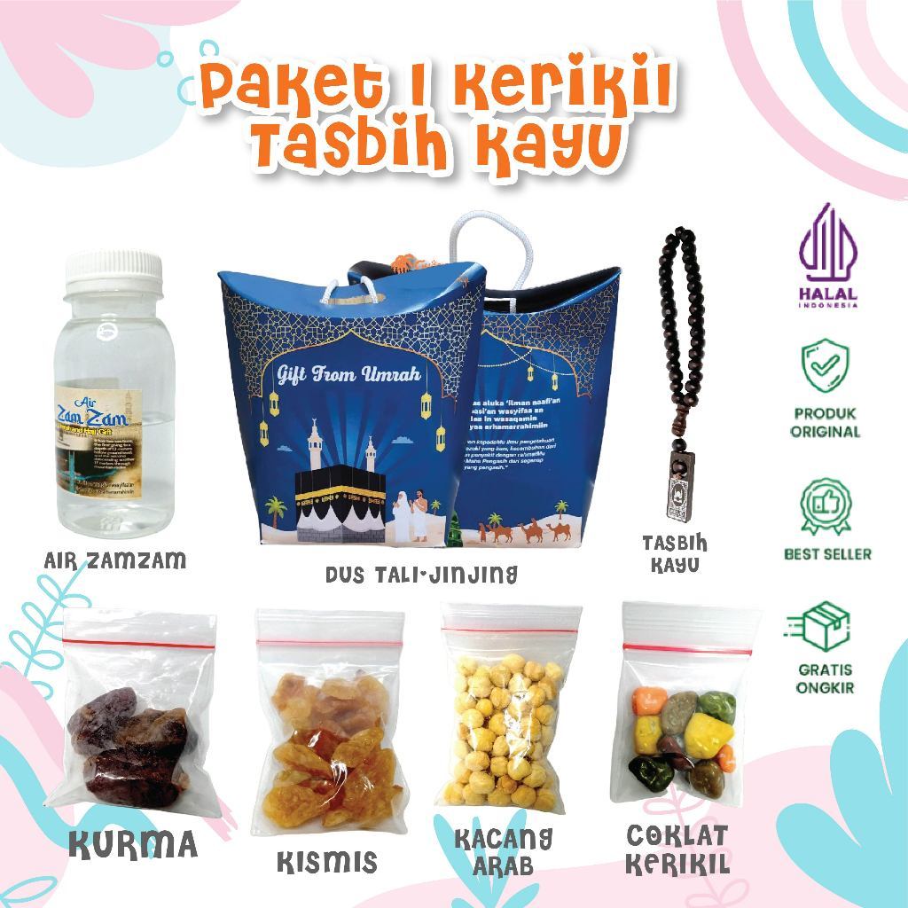 

Paket Oleh Oleh Haji dan Umroh Dus teng teng + Air Zamzam ori + Coklat Kerikil + Tasbih Kayu