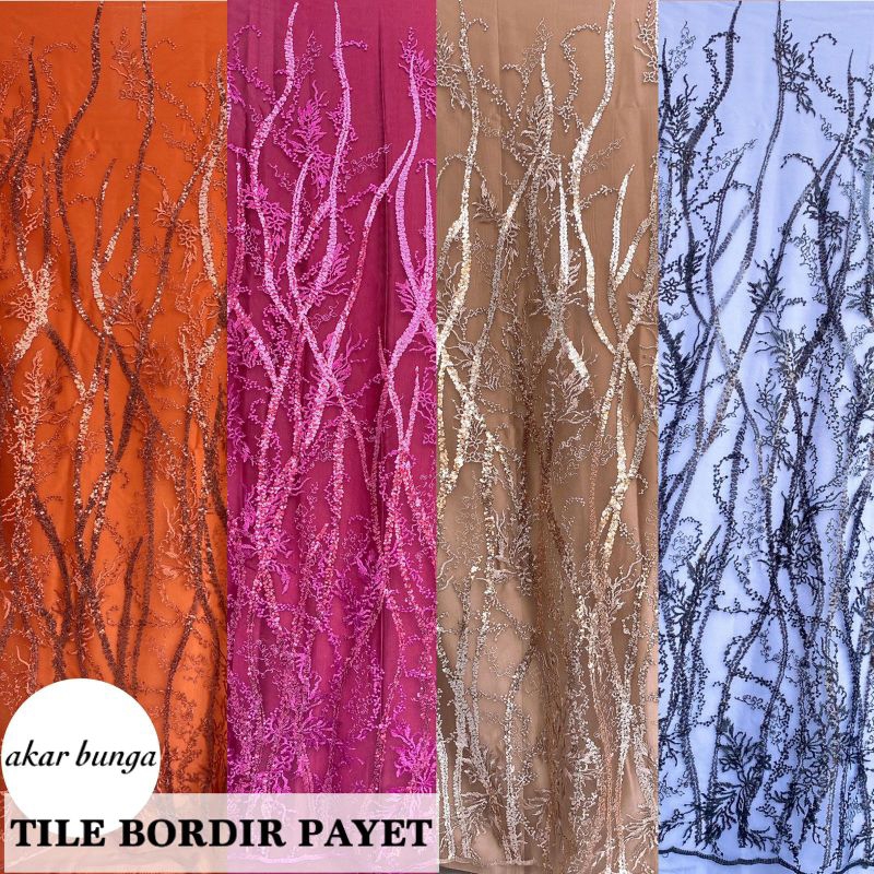 KAIN TILE ETNIK | TILE BORDIR PAYET | Bahan Brokat Kebaya | Harga Per 0,5 meter | Bridesmaids abctex