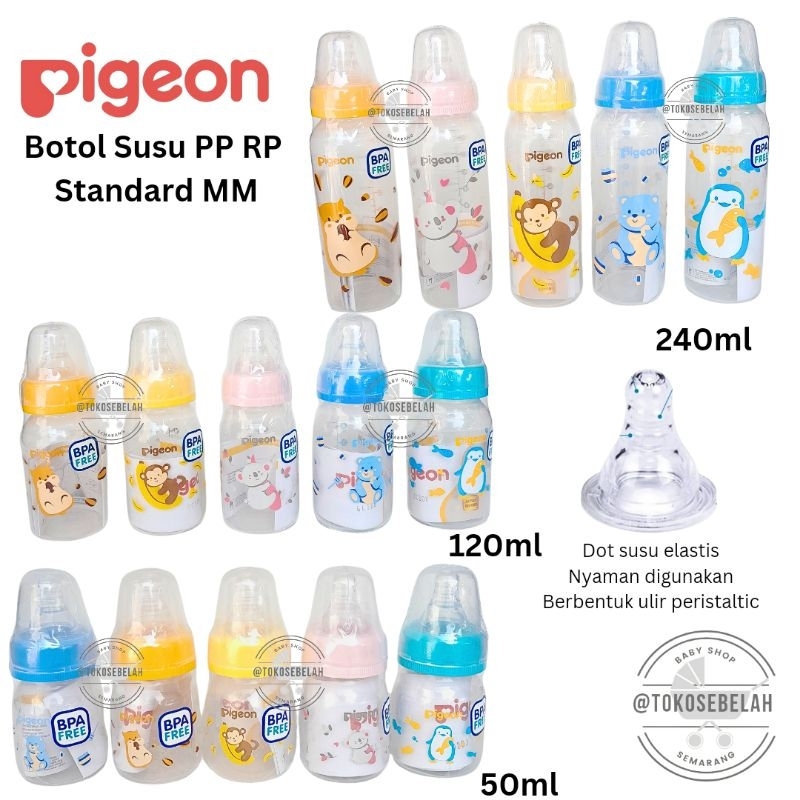 PIGEON Botol Susu Peristaltic PP RP Standard MM Seri Hewan Lucu Botol Susu Bayi 50ml 120ml 240ml