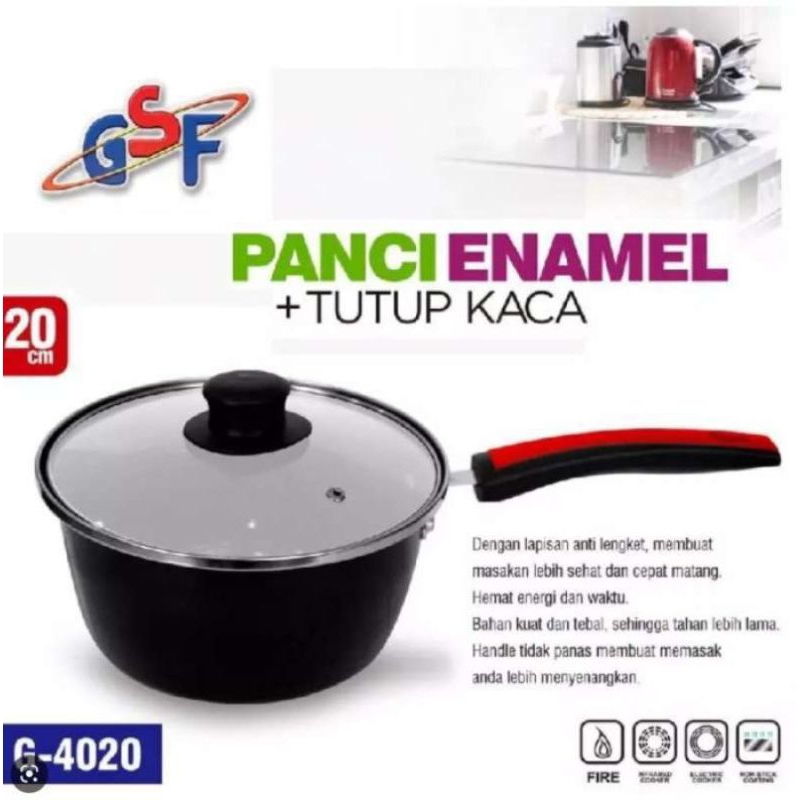 GSF Panci enamel tutup kaca / Wajan Teflon