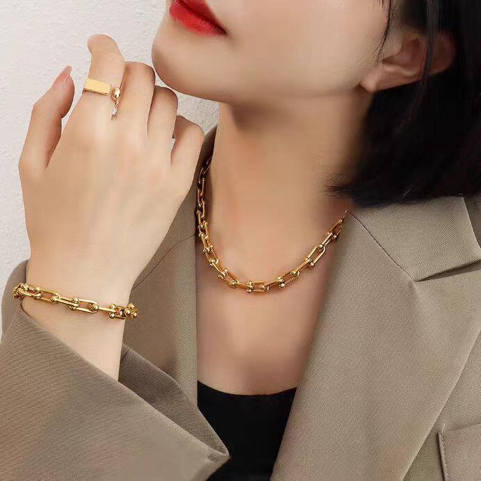 K228 Kalung Titanium Premium Pria/Wanita Tomboy Rantai Paper Clip Kece Simple Eropa Style Lapis Emas