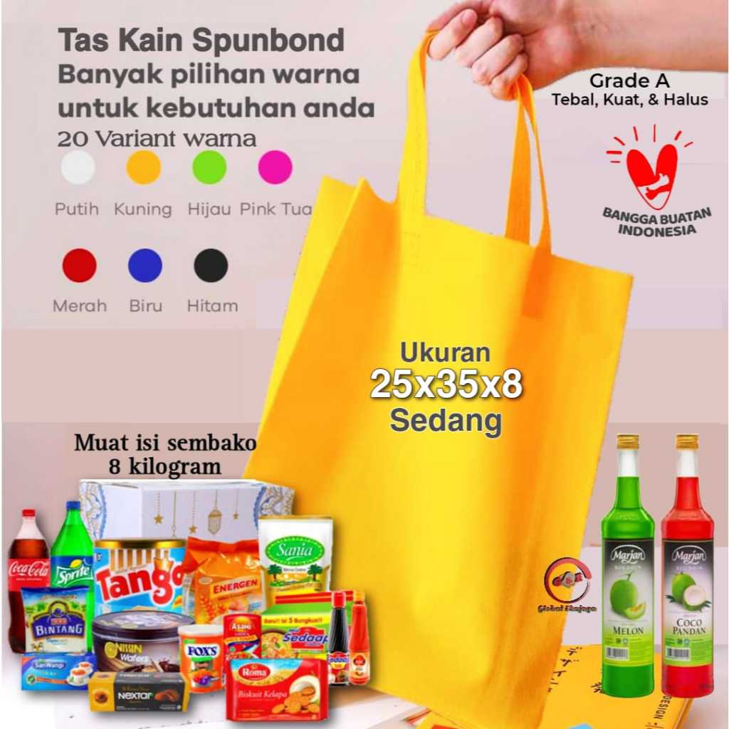 

Goodie bag Uk 25x35x10 cm Lusinan Tas Spunbond Muat isi 8 kg Totebag Ultah Paperbag Kain Hampers