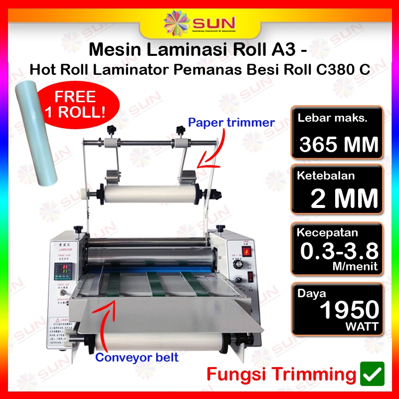 

Mesin Laminating Roll A3 - Hot Roll Laminator Pemanas Besi Roll C380 A/C ( Mesin Laminasi olie )