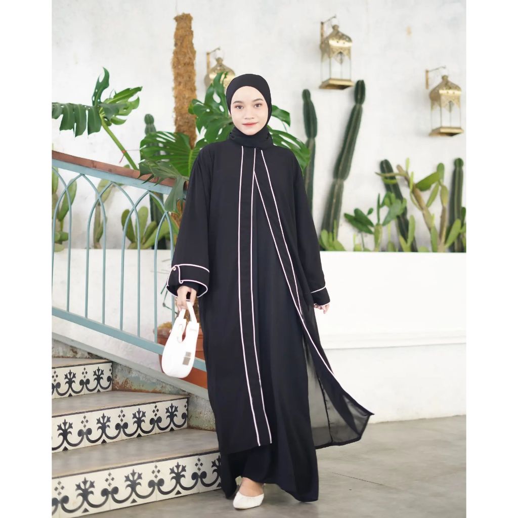 YORI ABAYA SET Crinkle Outer Ceruty Babydoll Gamis Polos Wanita Simpel Elegan Terbaru / Gamis kondan