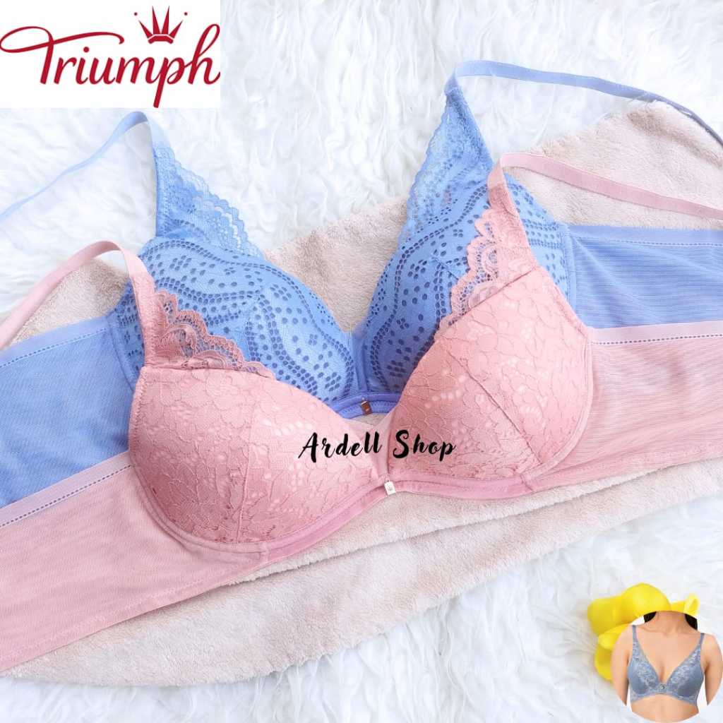 DT TRIUMPH BRA WANITA TANPA KAWAT RENDA LOGO CUP 34B 38C LRE WIRELESS
