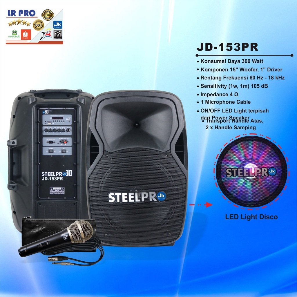 Speaker JK Coustic Steel Pro 3JD-153 PR / Speaker Aktif 15 inchi JD 153 PR Jk coustic Speaker Portab