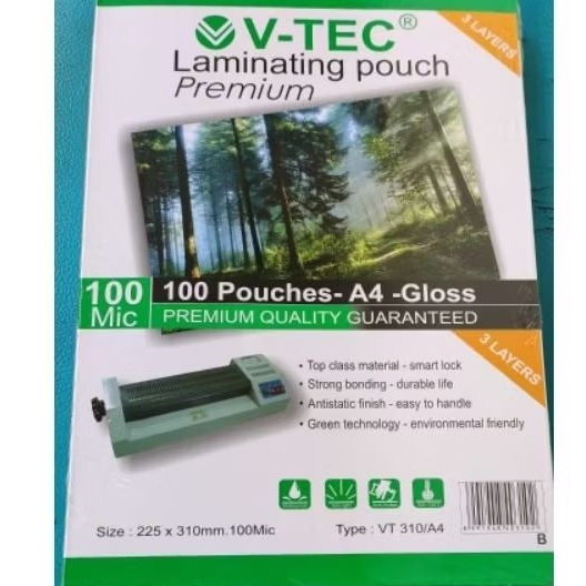

Plastik Laminasi Laminating Panas A4 V-Tec Laminating Pouch Premium 100 pouches Glossy VT310/A4 Vtec