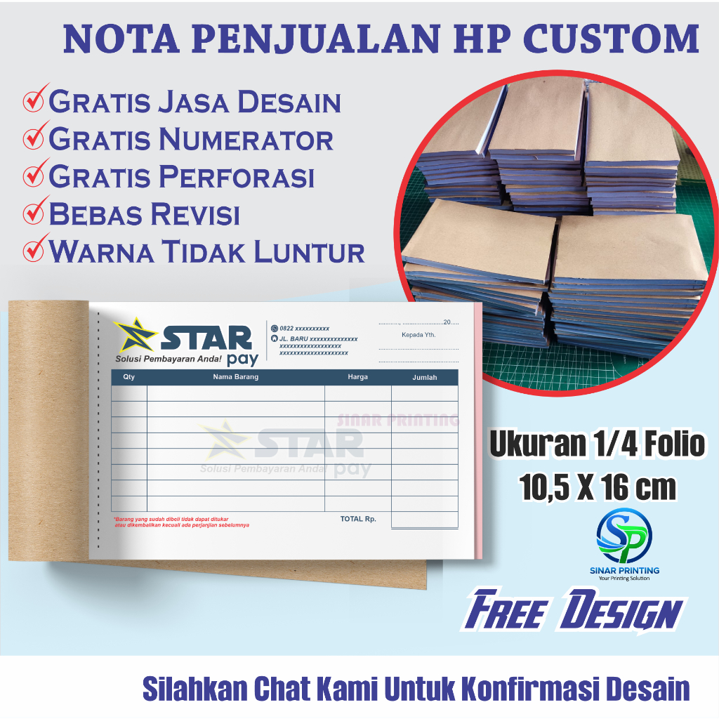 Nota Penjualan HP Custom Free Design - Nota konter satuan