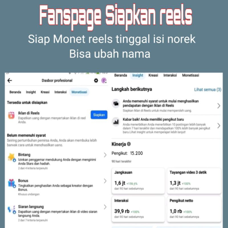 Fanspage siap monet reels indo fp siap monet reels