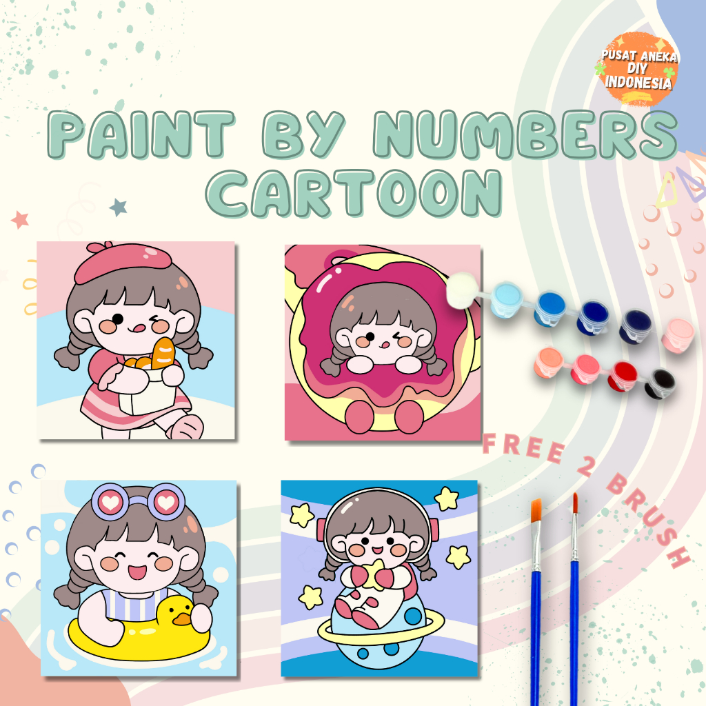 

DIY Paint By Numbers Kit 1 Set Number Canvas Board | Kanvas Alat Lukis 20x20 With Frame Digital Painting Cartoon Kartun Karakter Momo Lucu