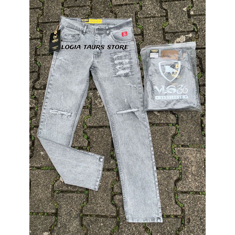 Celana Panjang Jeans Denim Pria Snow Grey Bahan denim Premium