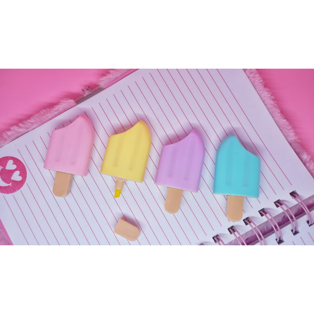 1 Set Isi 4pcs Stabilo Bentuk Eskrim Stick Digigit/ Lucu dan Unik